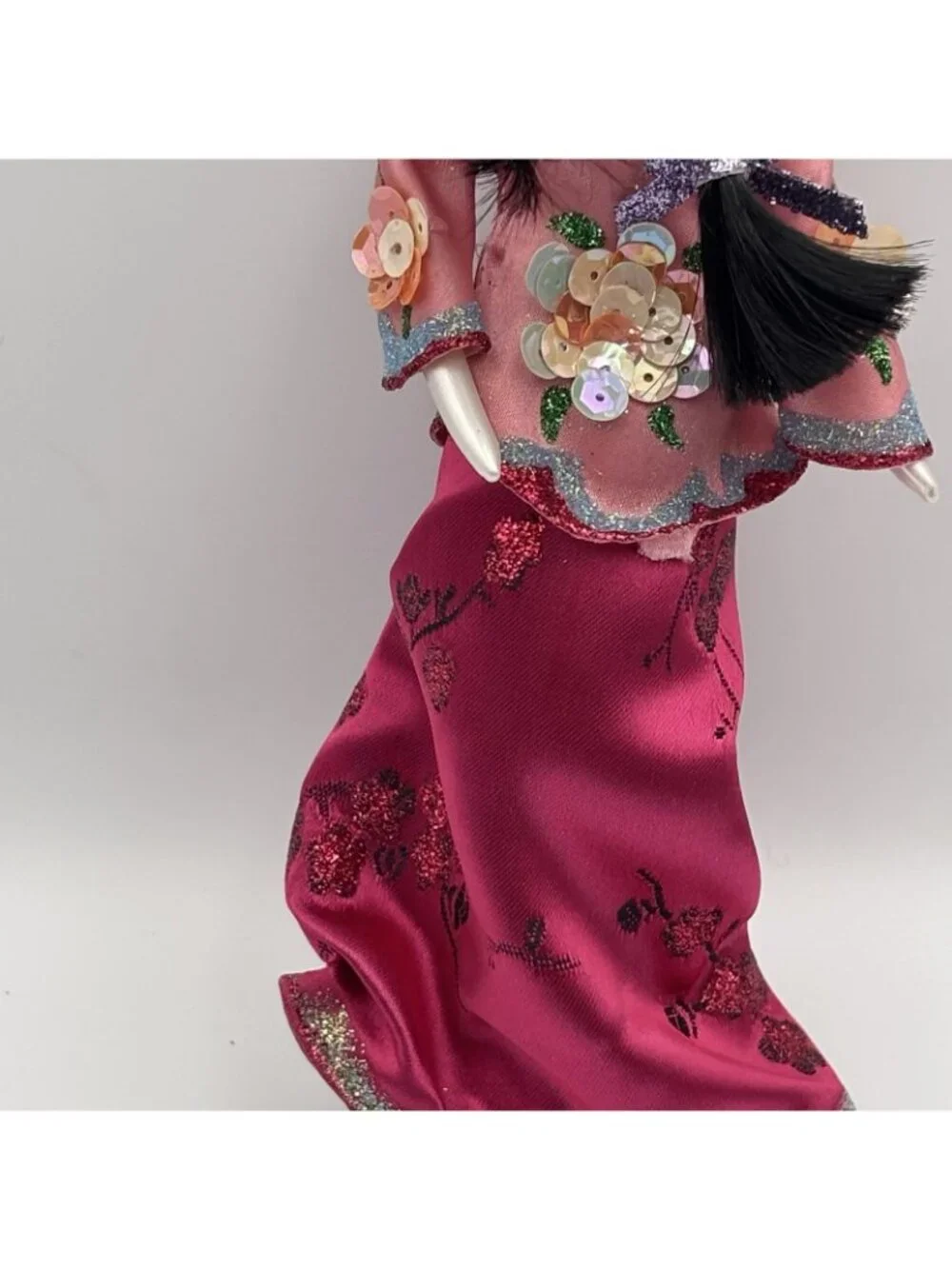 Ladies Of Elegance Glass Christmas Ornament Asian Girl Geisha Sequins Violet 8”